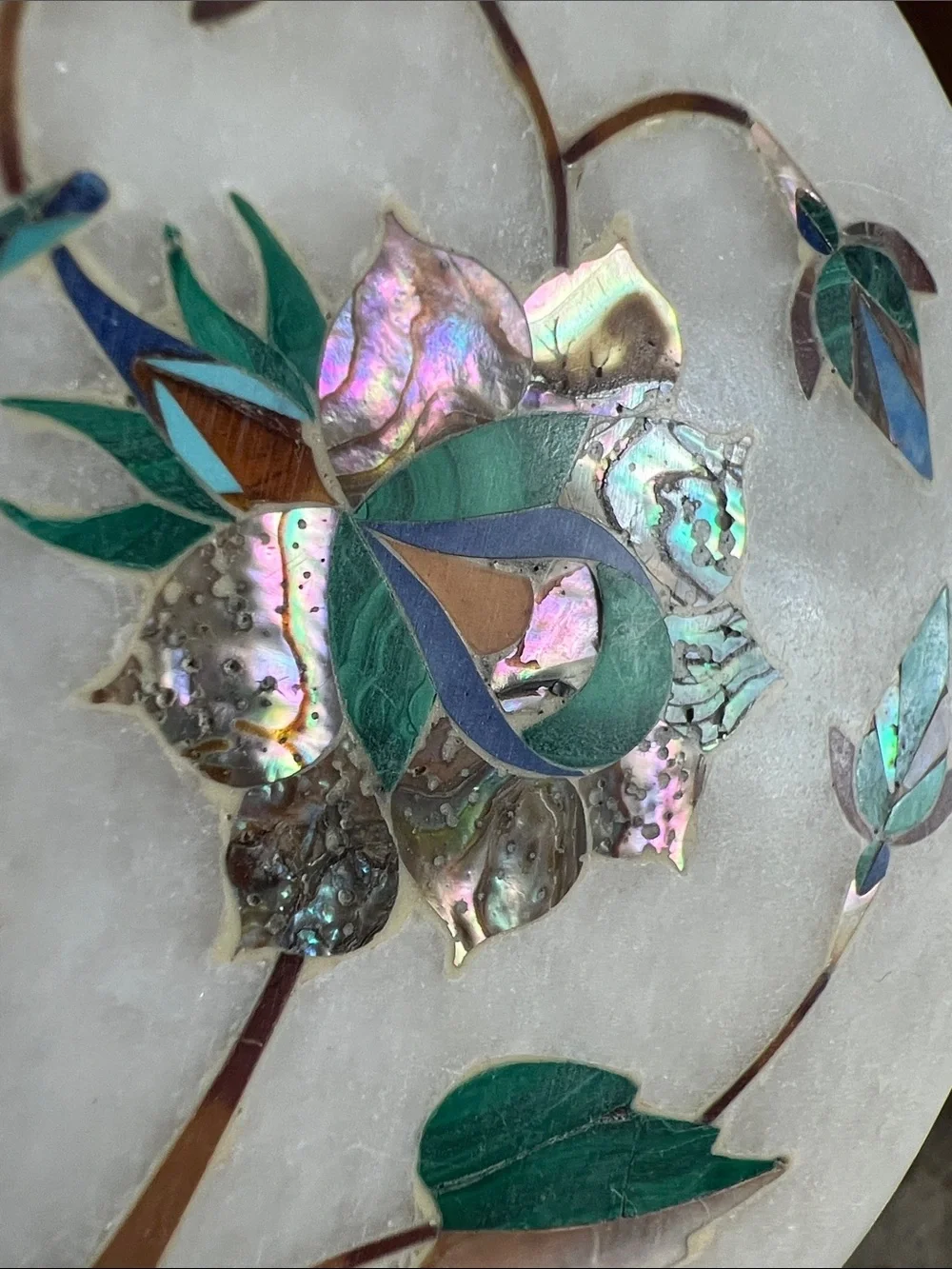 Inlaid Marble Coasters Mother-of-Pearl and Semi Precious Gemstone Floral Design